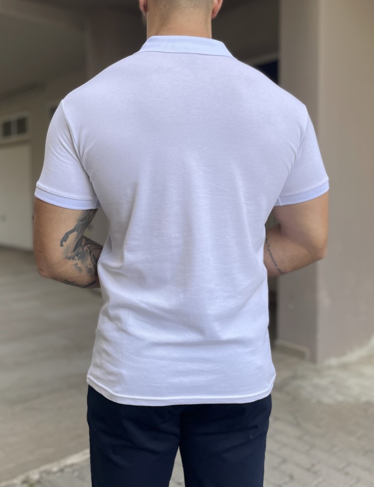 Ανδρική λευκή βαμβακερή κοντομάνικη μπλούζα Polo T621 φωτογραφία